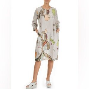 Grizas Art Print Linen Balloon Dress
